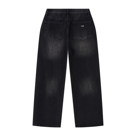 Men's Plain Vintage Wash Wide Leg Jeans