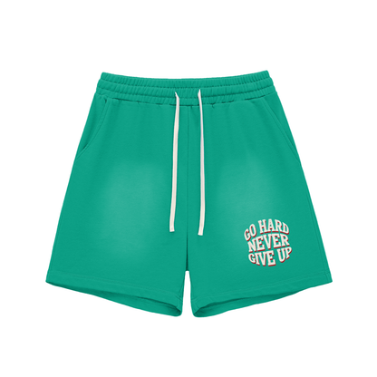 Sun Fade Raw Edge Cotton Shorts - NEVER GIVE UP