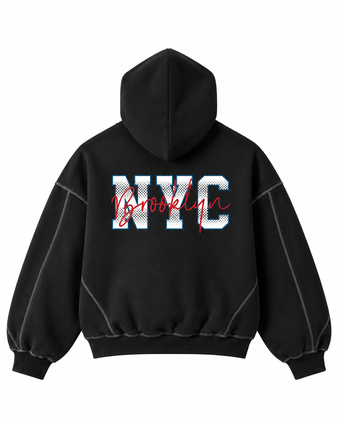 Contrast-Stitched Boxy Fleece Zip Hoodie