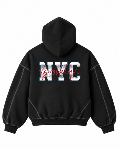 Contrast-Stitched Boxy Fleece Zip Hoodie