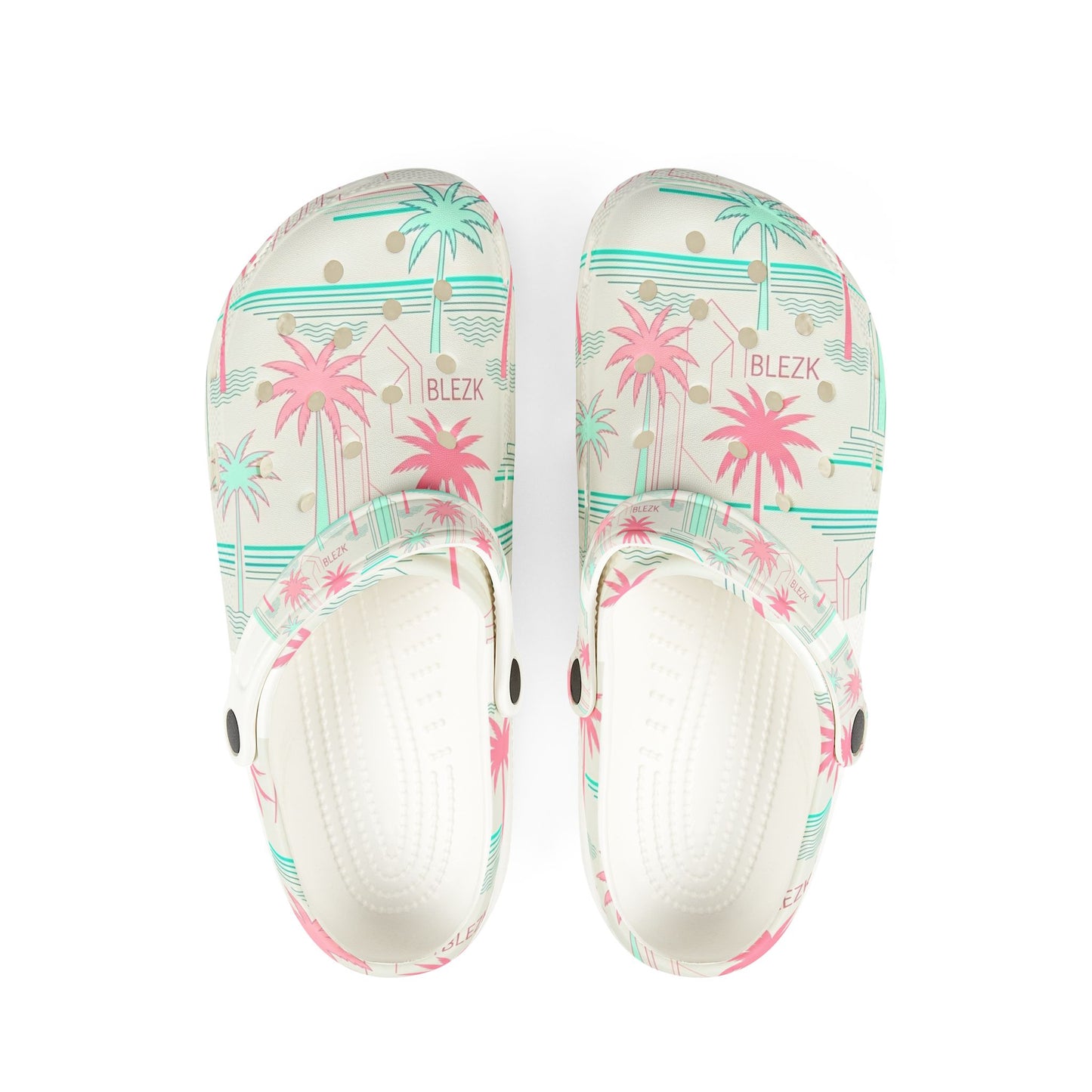 Palm Print EVA Clogs — Tropical Pastel Beach Slip-Ons