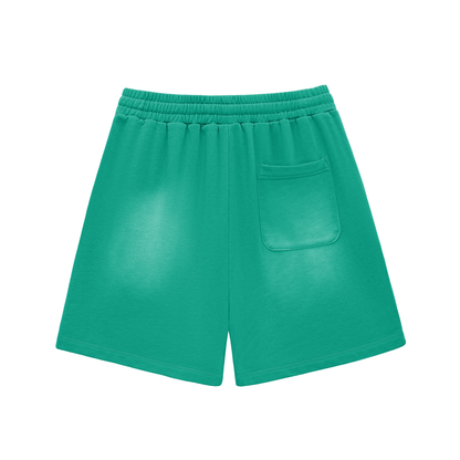 Sun Fade Raw Edge Cotton Shorts - NEVER GIVE UP