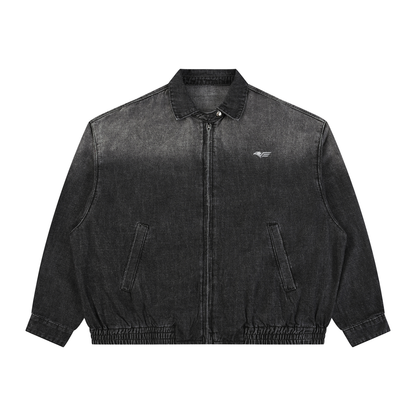 Unisex Vintage Wash Full-Zip Denim Jacket - Thunderstorm