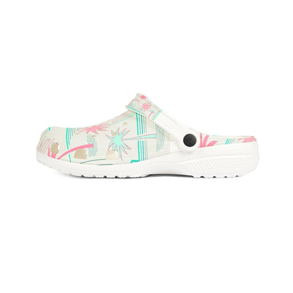 Palm Print EVA Clogs — Tropical Pastel Beach Slip-Ons