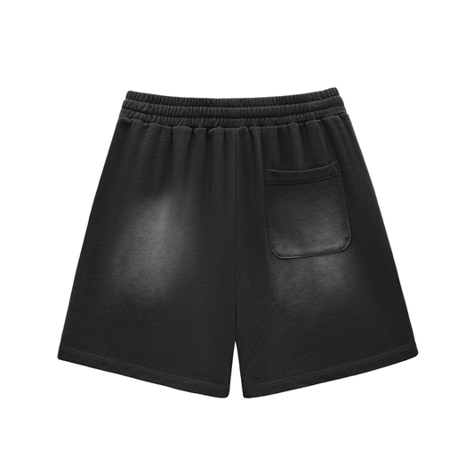 Sun Fade Raw Edge Cotton Shorts - NEVER GIVE UP