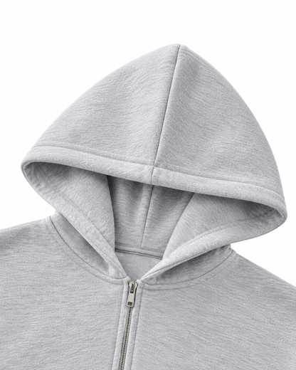 Contrast-Stitched Boxy Fleece Zip Hoodie