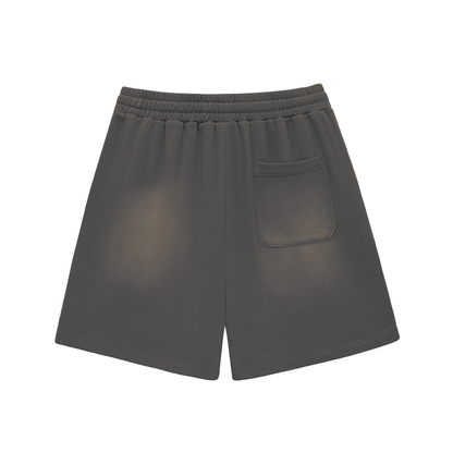 Sun Fade Raw Edge Cotton Shorts - NEVER GIVE UP
