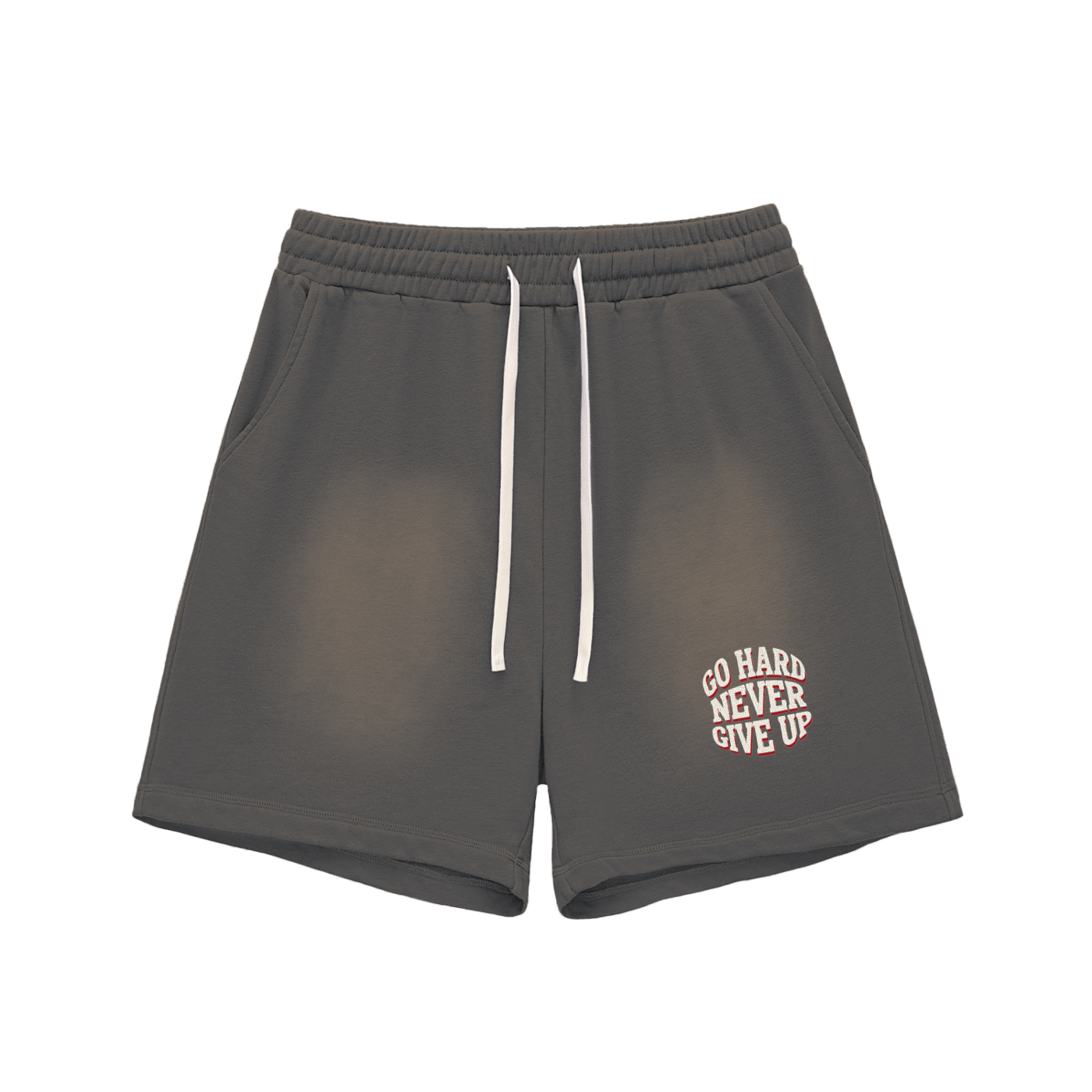 Sun Fade Raw Edge Cotton Shorts - NEVER GIVE UP