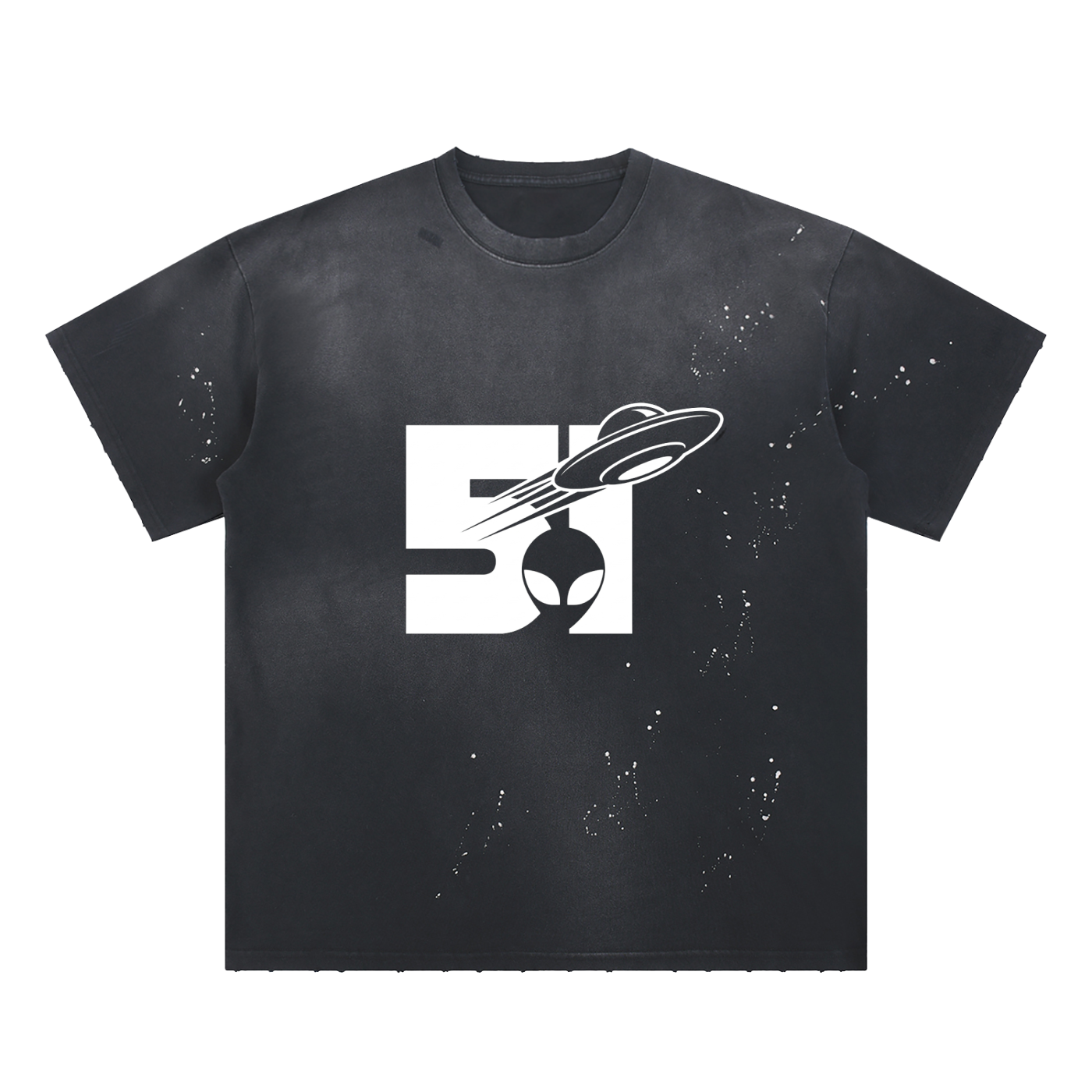 Hand-Frayed Sunfade Paint Splatter T-Shirt - AREA 51