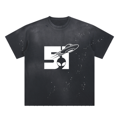 Hand-Frayed Sunfade Paint Splatter T-Shirt - AREA 51
