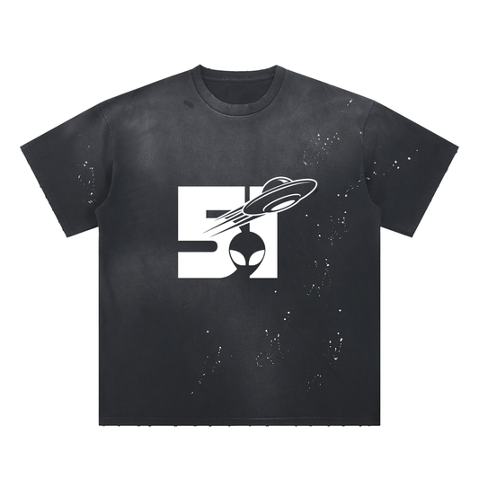 Hand-Frayed Sunfade Paint Splatter T-Shirt - AREA 51