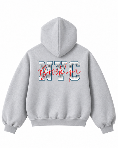 Contrast-Stitched Boxy Fleece Zip Hoodie