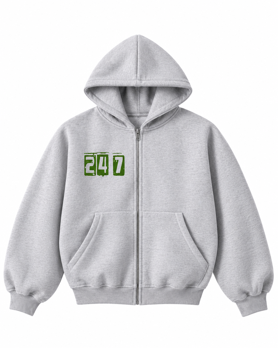 Contrast-Stitched Boxy Fleece Zip Hoodie