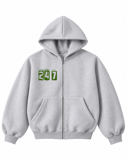 Contrast-Stitched Boxy Fleece Zip Hoodie