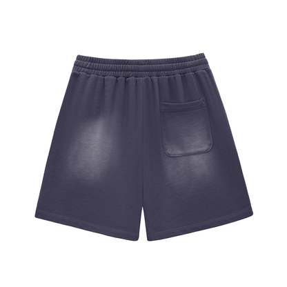 Sun Fade Raw Edge Cotton Shorts - NEVER GIVE UP