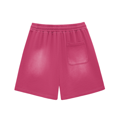 Sun Fade Raw Edge Cotton Shorts - NEVER GIVE UP