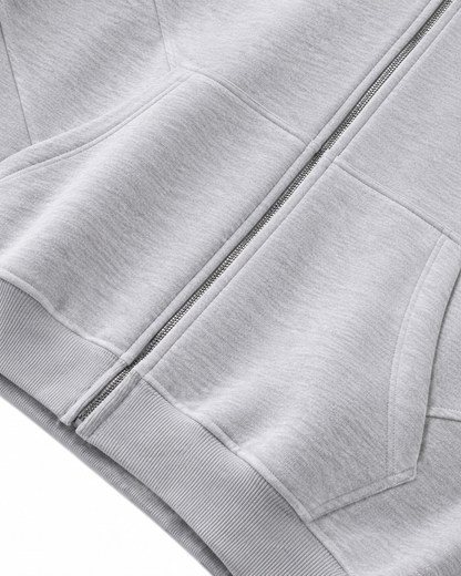 Contrast-Stitched Boxy Fleece Zip Hoodie