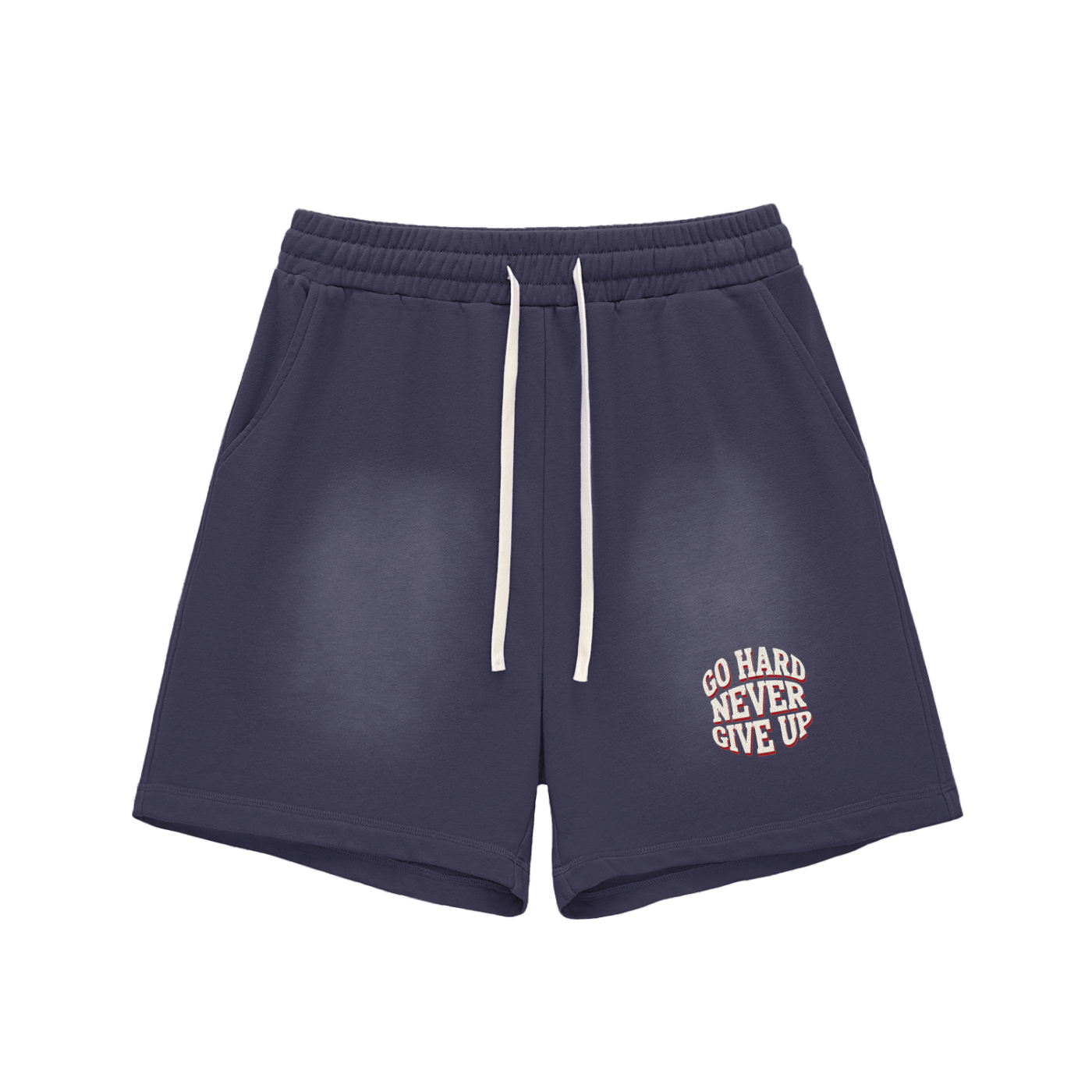 Sun Fade Raw Edge Cotton Shorts - NEVER GIVE UP