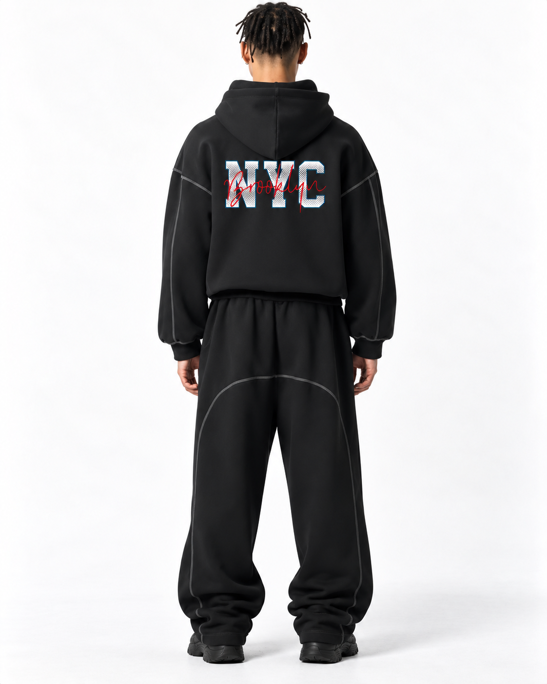 Contrast-Stitched Boxy Fleece Zip Hoodie