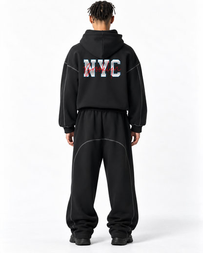 Contrast-Stitched Boxy Fleece Zip Hoodie