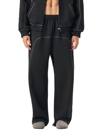 Contrast-Stitched Boxy Fleece Zip Hoodie