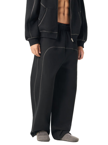 Contrast-Stitched Boxy Fleece Zip Hoodie